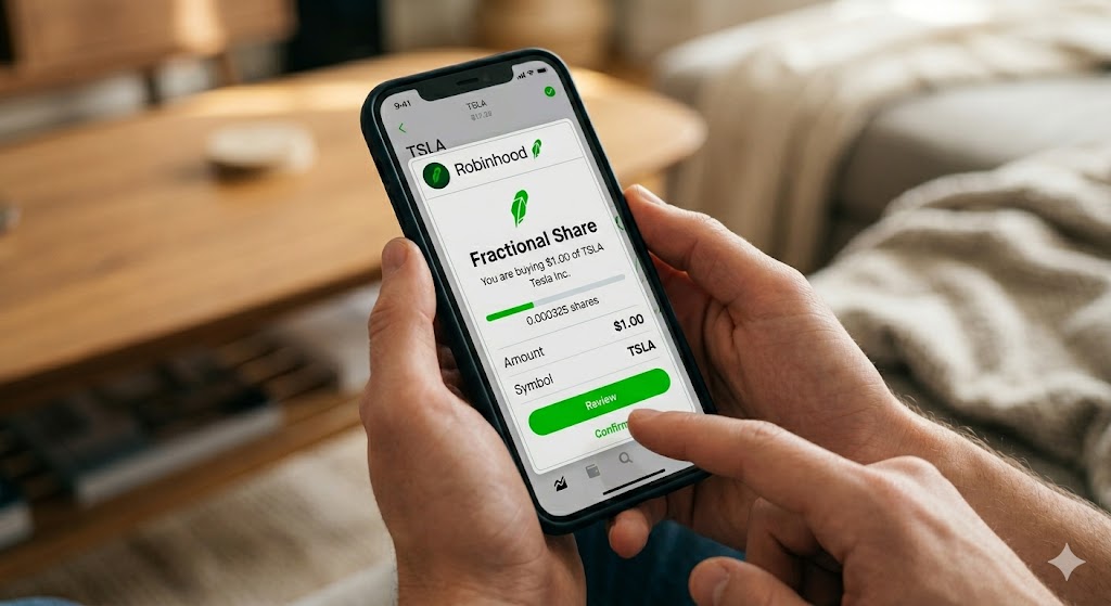 Close-up shot of hands holding a smartphone displaying a Robinhood app notification confirming the user's account is approved for trading