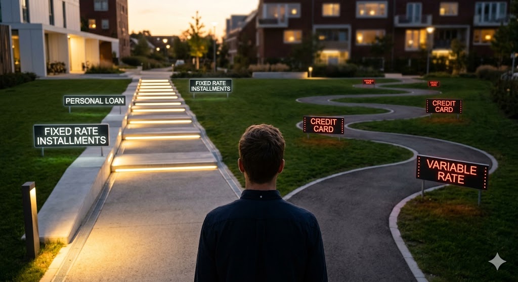 a man standing at a fork in the road