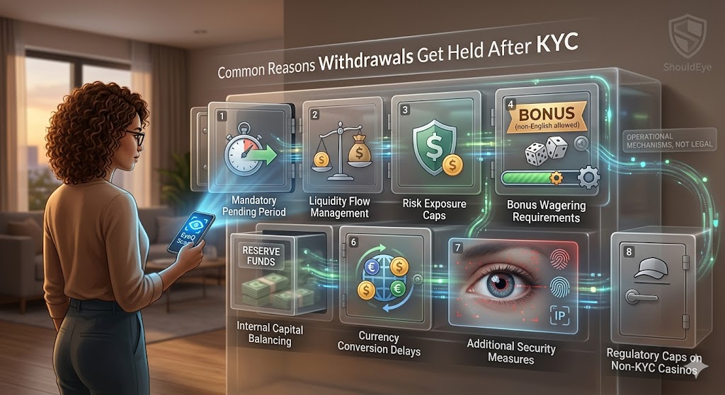 conceptual image of a futuristic bank vault where different operational hold reasons are visualized as glowing green and red compartments
