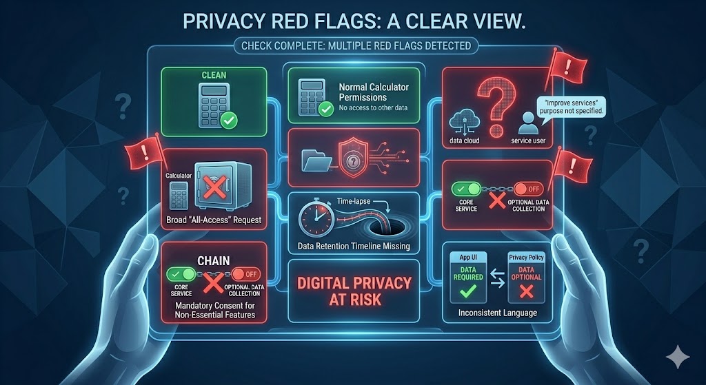 A digital dashboard displaying privacy red flags