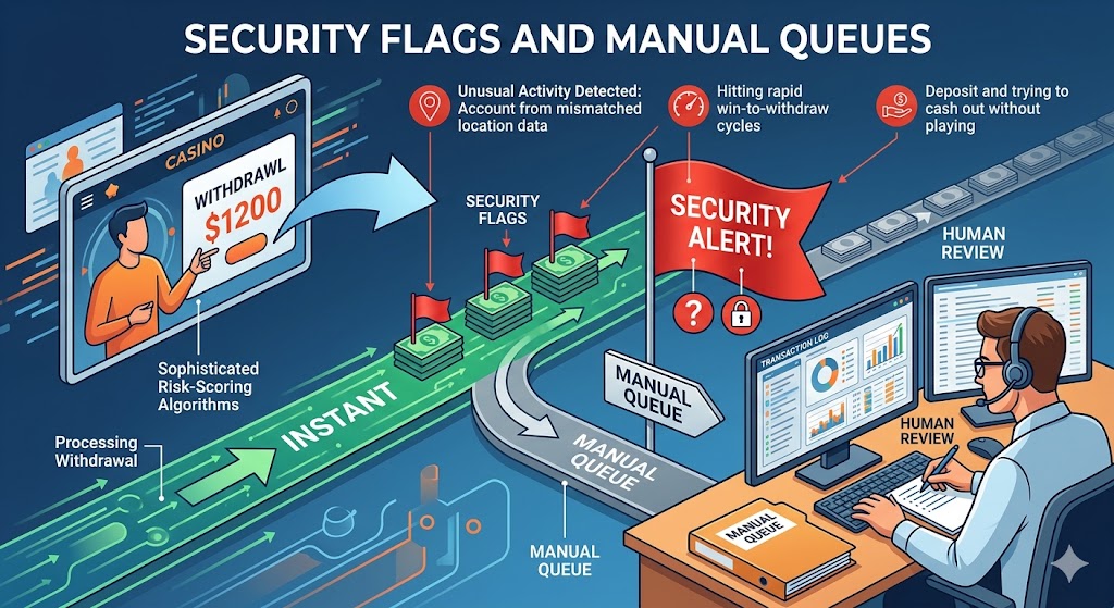An infographic illustrating the security flag process for online casino withdrawals