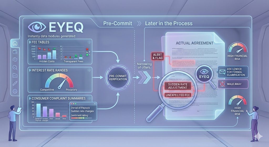 dual-panel digital interface illustrating the EyeQ verification process