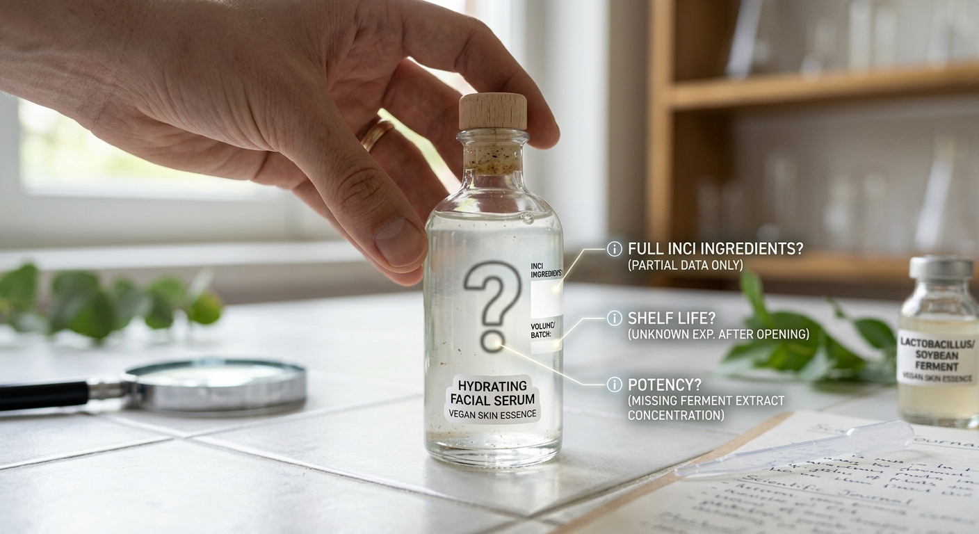 A woman holds a skincare bottle while examining ShouldEye trust scores and EyeQ price comparisons on holograms.
