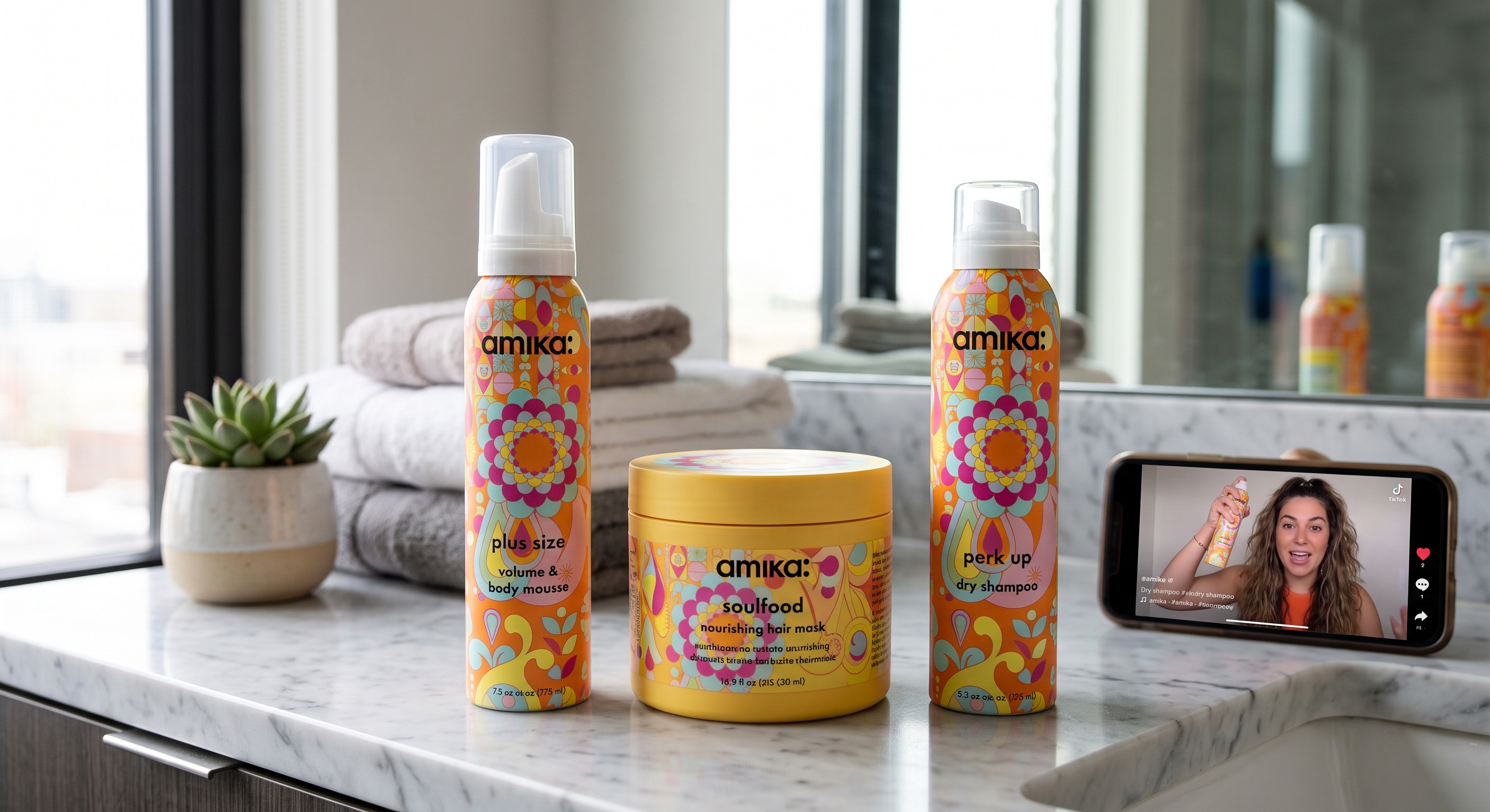 Amika viral product sitting on a countertop